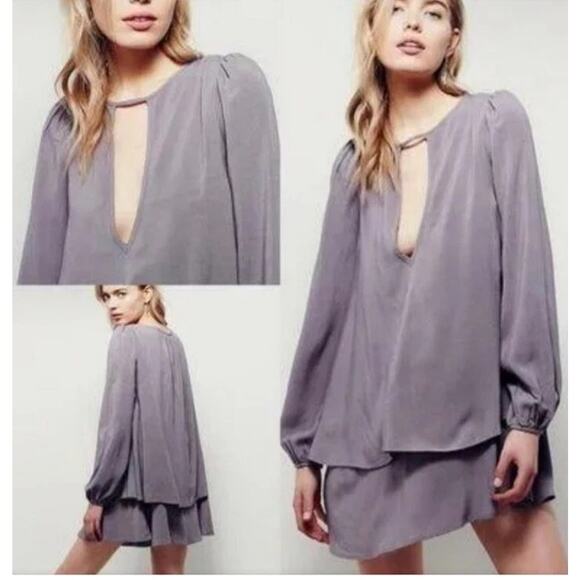 New Free People Made In Philadelphia Beck Long Sleeve Mini Dress $128 XS Gray - Picture 1 of 3